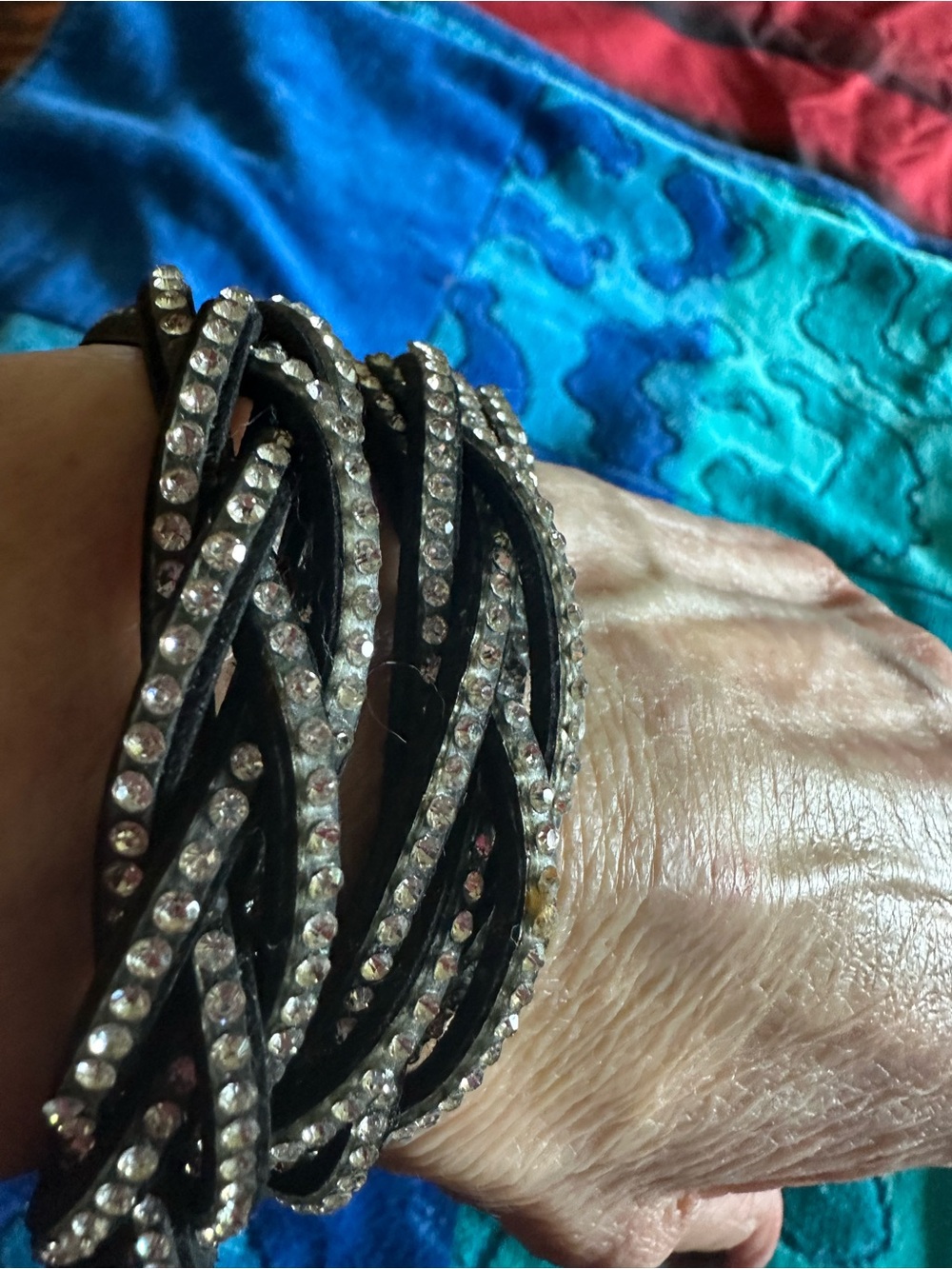 Black Crystal Wrap Bracelet — Elegance Sparkle leather band adjustable